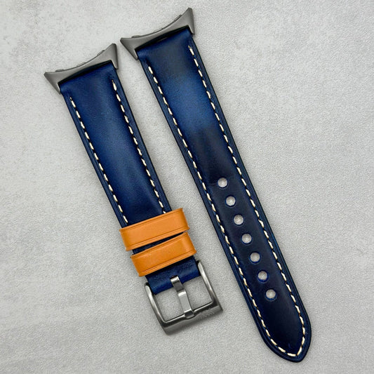 The Oxford: Navy Blue Padded Calf Skin Google Pixel Watch Strap