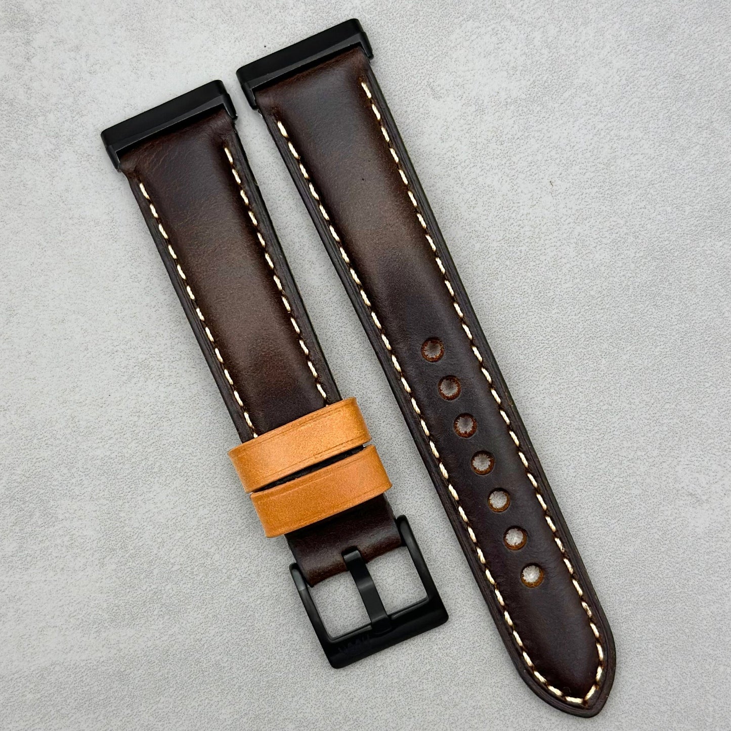 The Oxford: Chocolate Brown Padded Calf Skin Fitbit Versa/Sense Watch Strap