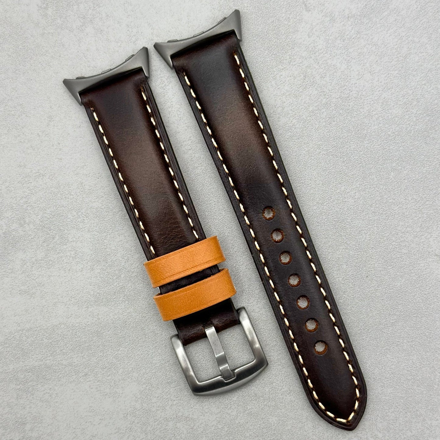 The Oxford: Chocolate Brown Padded Calf Skin Google Pixel Watch Strap