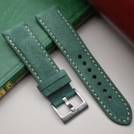 The Paris: Hunter Green Padded Suede Watch Strap