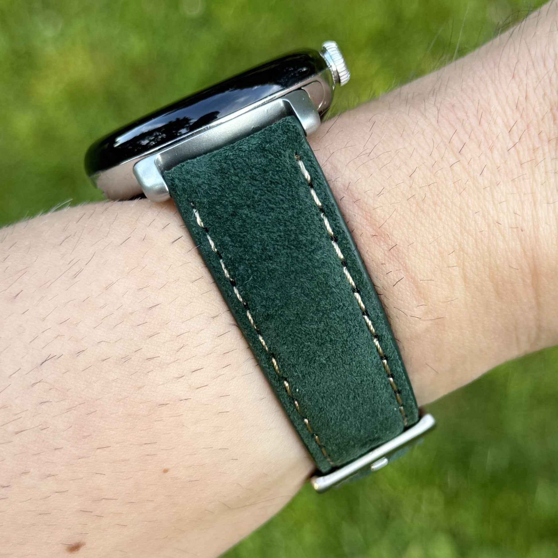 Paris green suede Google Pixel Watch strap. Padded suede strap. Google Pixel Watch 2, 3, 4. Watch And Strap