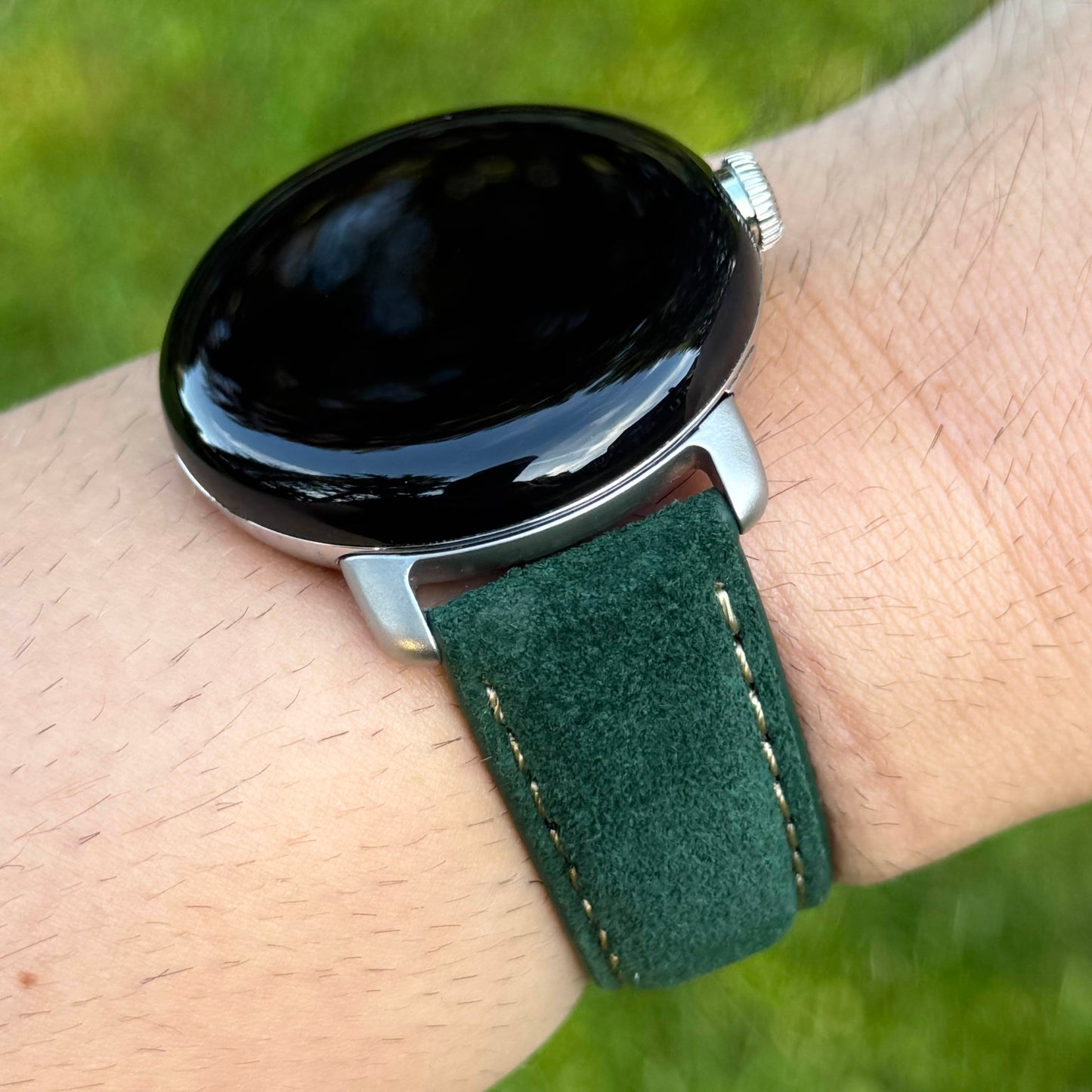 Paris green suede Google Pixel Watch strap. Padded suede strap. Google Pixel Watch 2, 3, 4. Watch And Strap