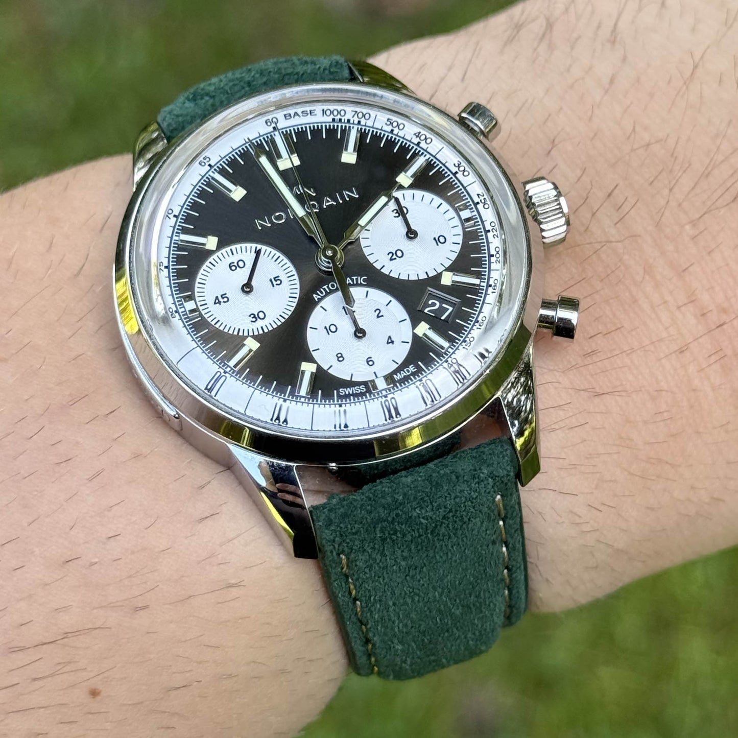 The Paris: Hunter Green Padded Suede Watch Strap