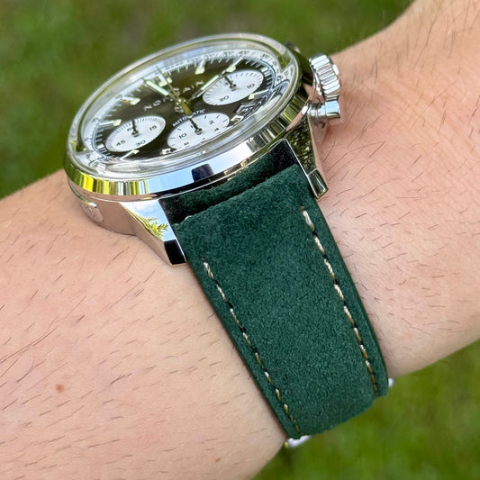 The Paris: Hunter Green Padded Suede Watch Strap