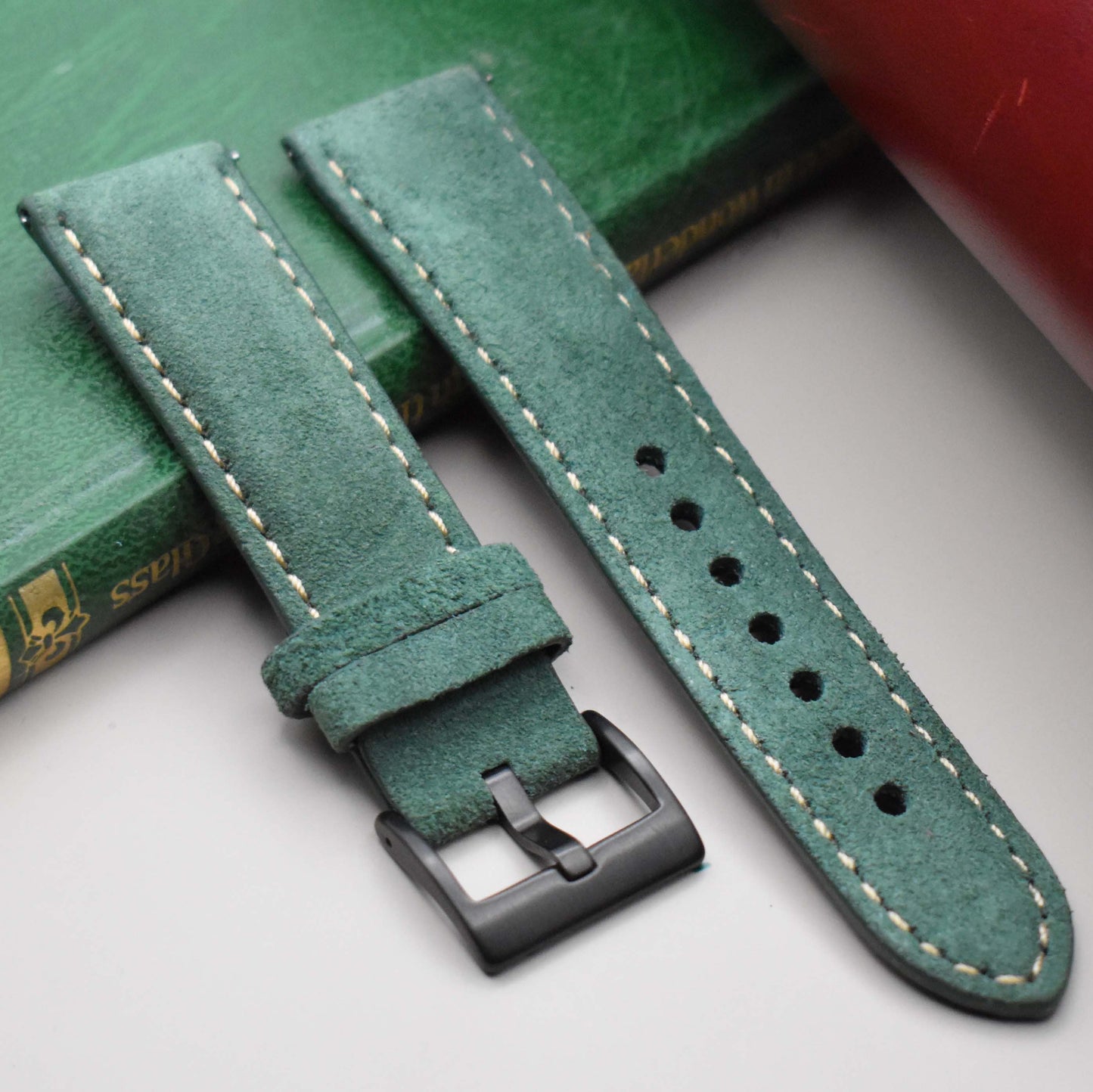 The Paris: Hunter Green Padded Suede Watch Strap