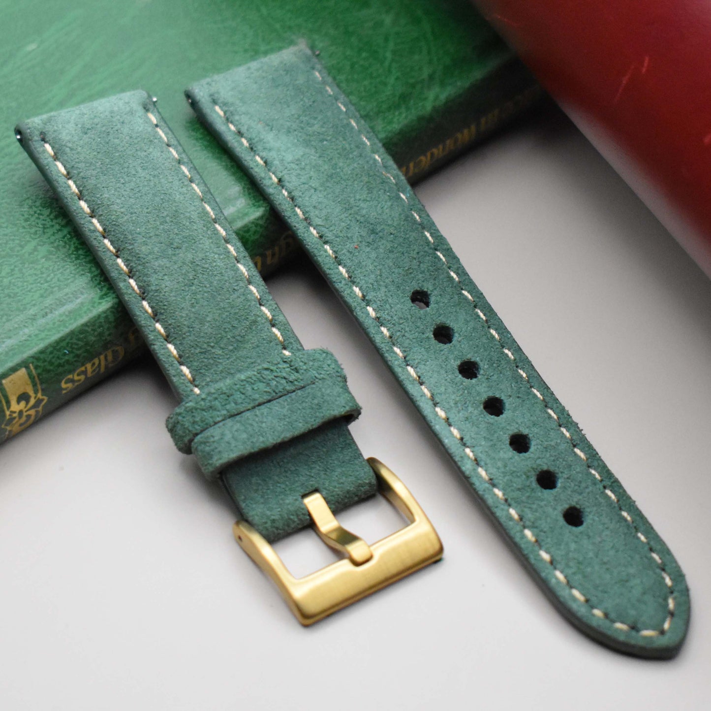 The Paris: Hunter Green Padded Suede Watch Strap