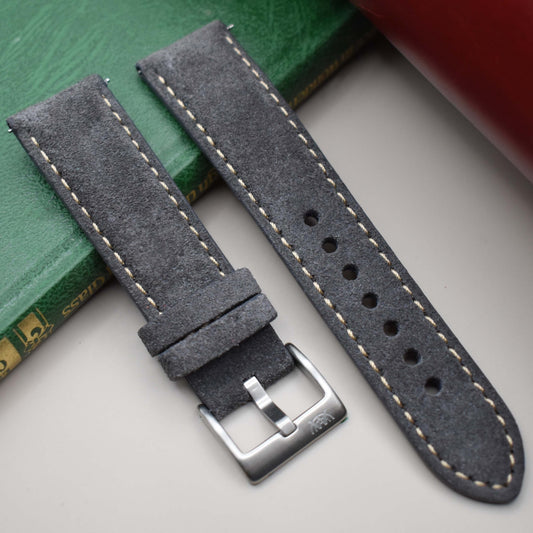 The Paris: Gunmetal Grey Padded Suede Watch Strap