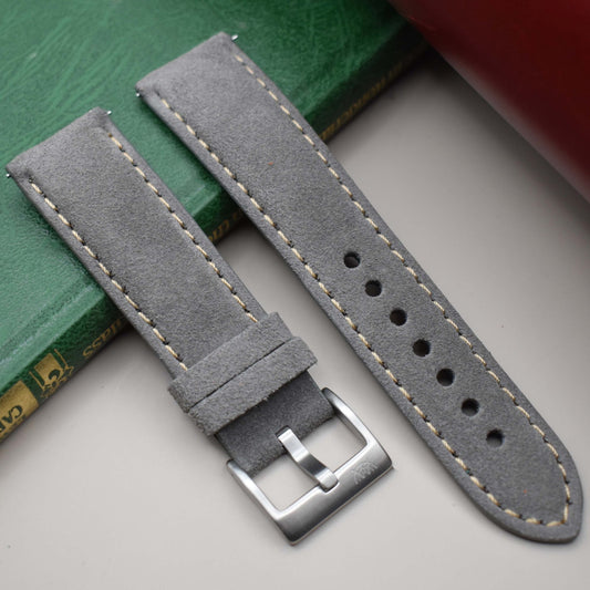 The Paris: Light Grey Padded Suede Watch Strap