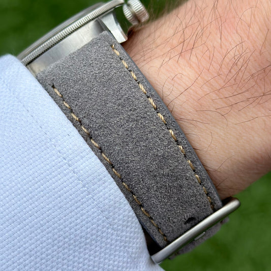 The Paris: Light Grey Padded Suede Watch Strap