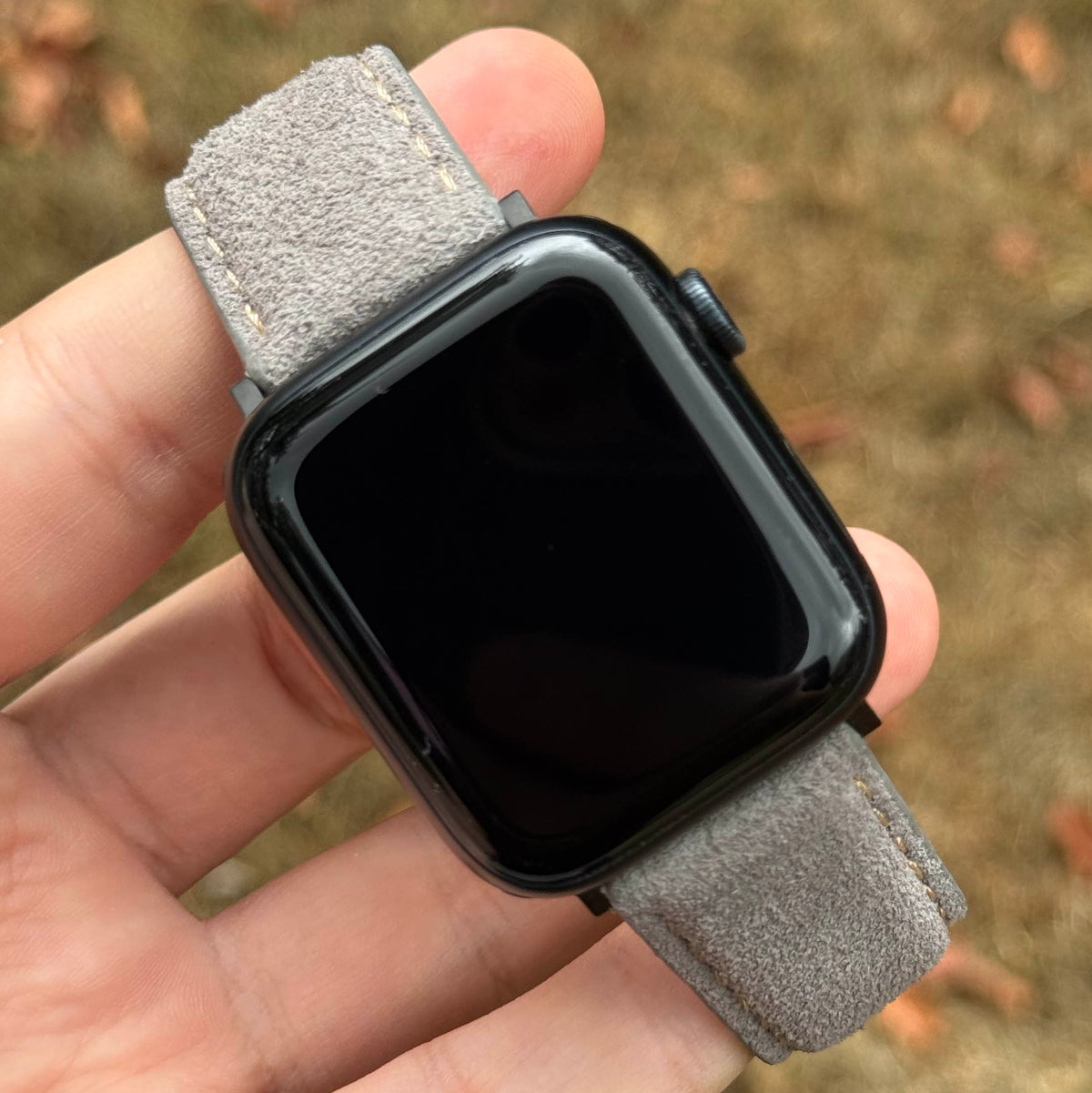Paris light grey suede Apple Watch strap. Apple Watch series 3, 4, 5, 6, 7, 8, 9, 10, 11, 12, SE and Ultra. Watch And Strap.