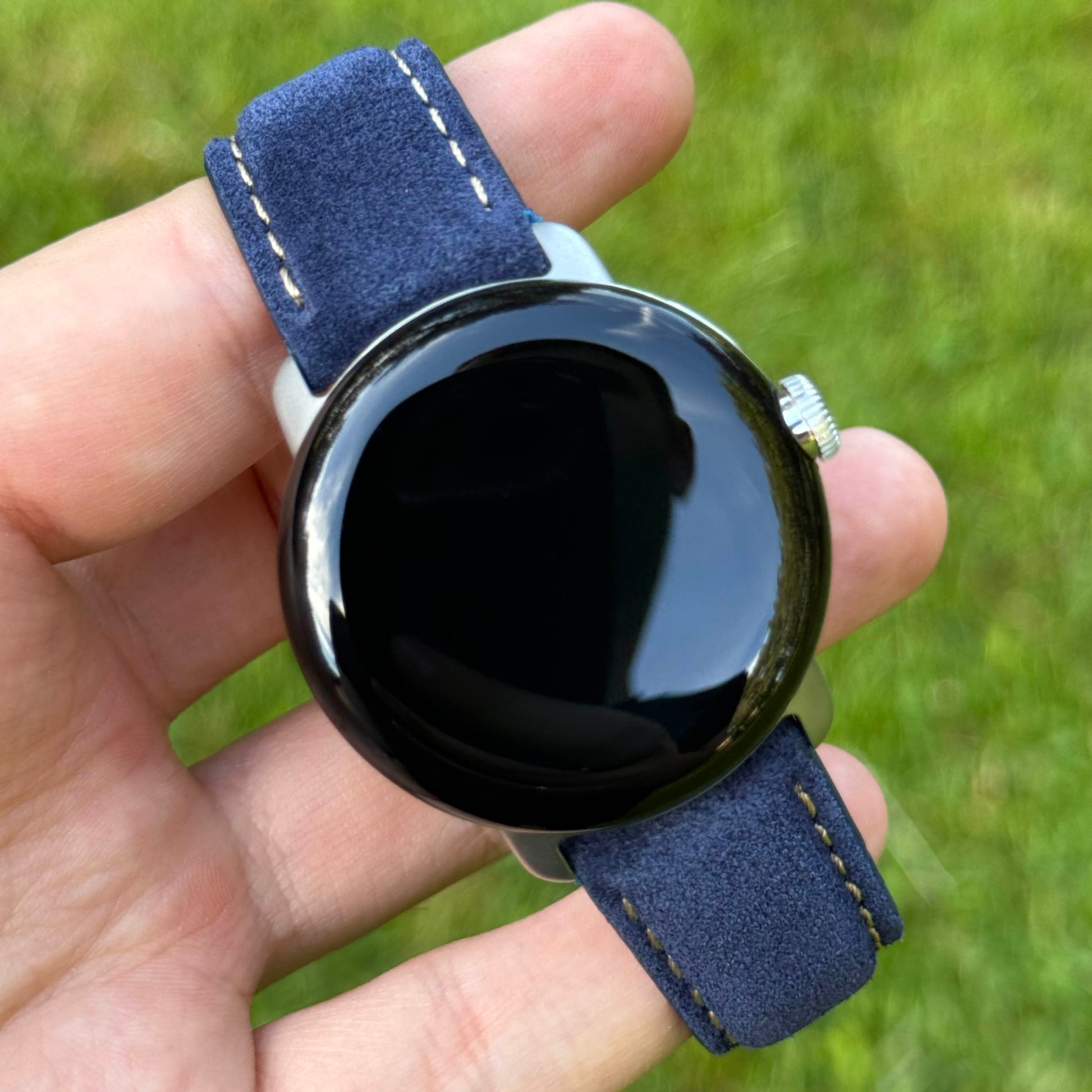 Paris navy suede Google Pixel Watch strap. Padded suede strap. Google Pixel Watch 2, 3, 4. Watch And Strap