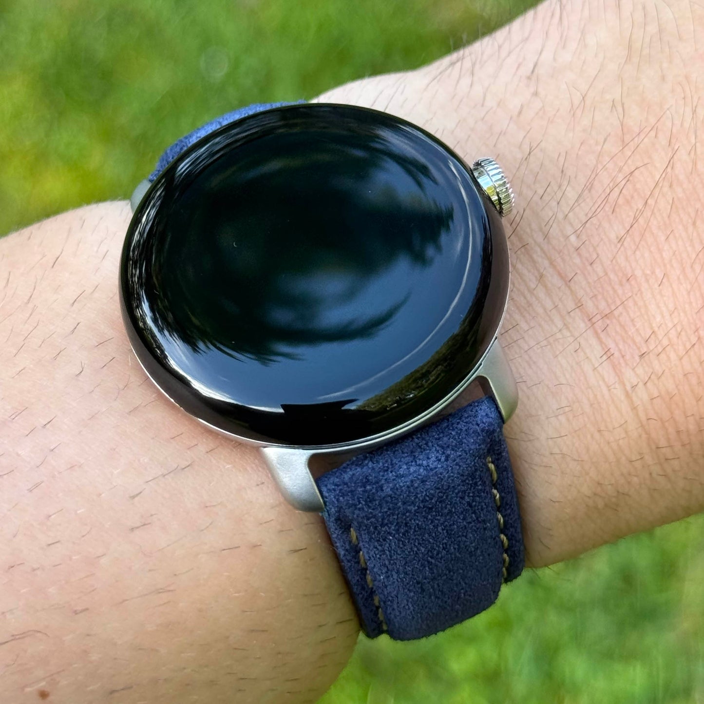 Paris navy suede Google Pixel Watch strap. Padded suede strap. Google Pixel Watch 2, 3, 4. Watch And Strap