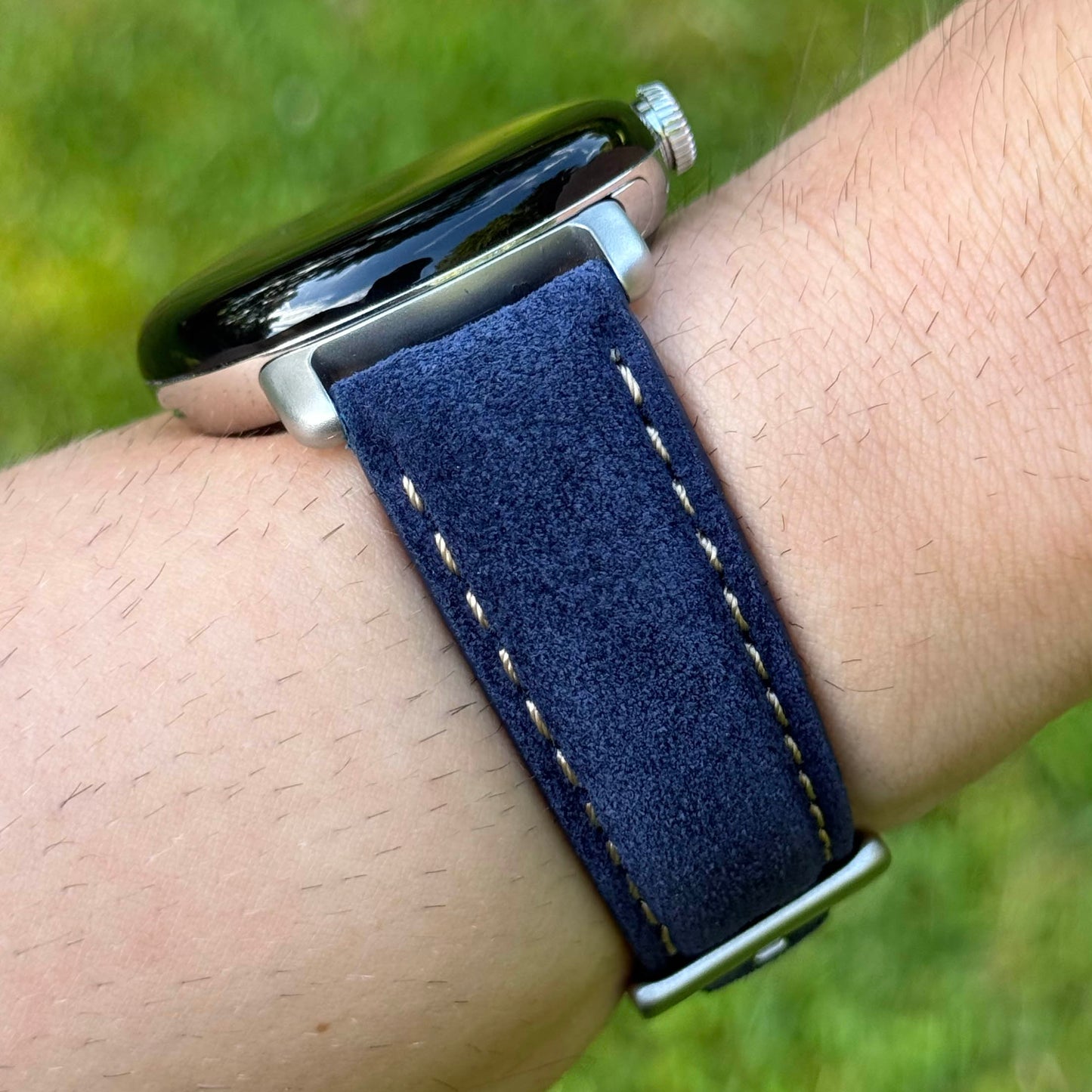 Paris navy suede Google Pixel Watch strap. Padded suede strap. Google Pixel Watch 2, 3, 4. Watch And Strap