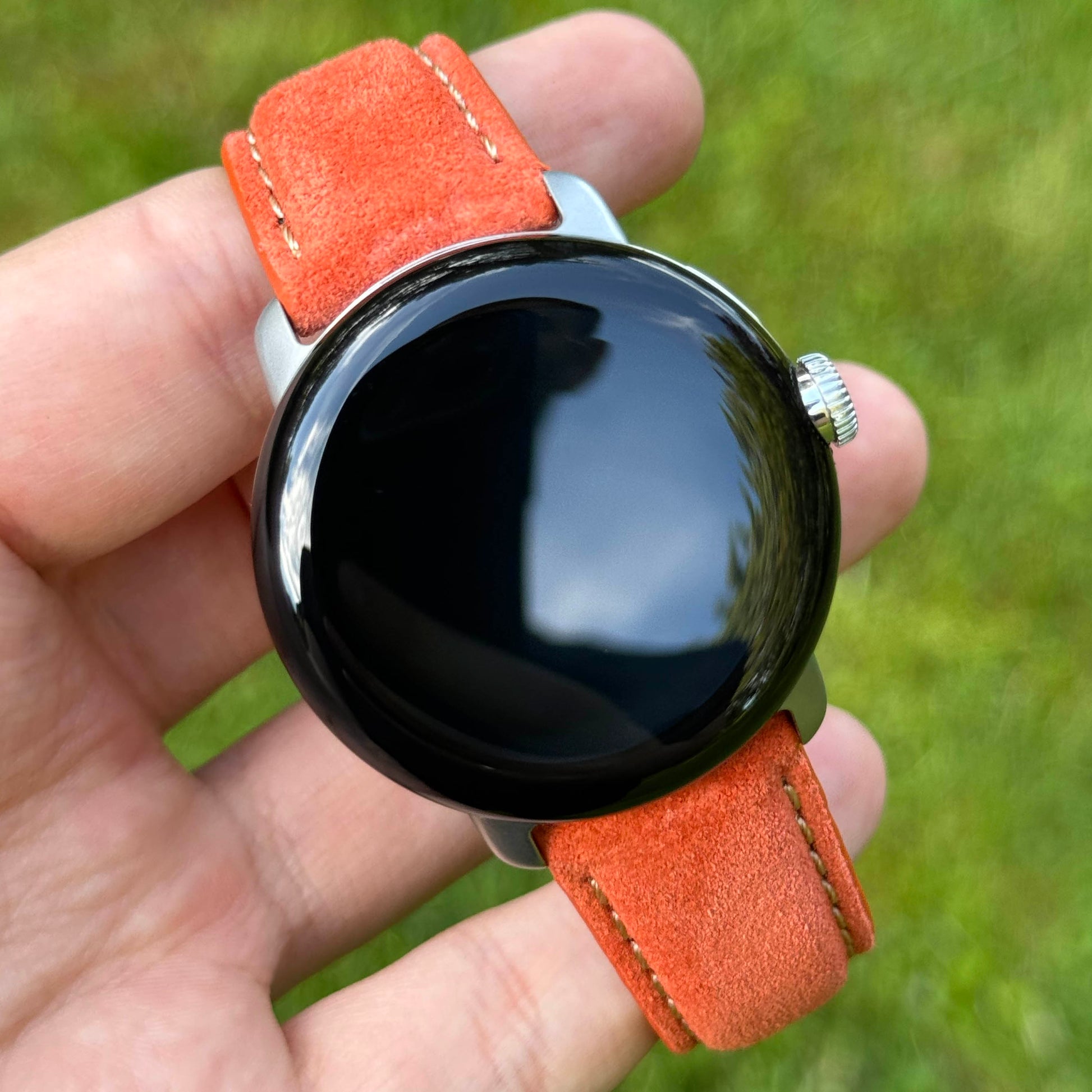 Paris orange suede Google Pixel Watch strap. Padded suede strap. Google Pixel Watch 2, 3, 4. Watch And Strap