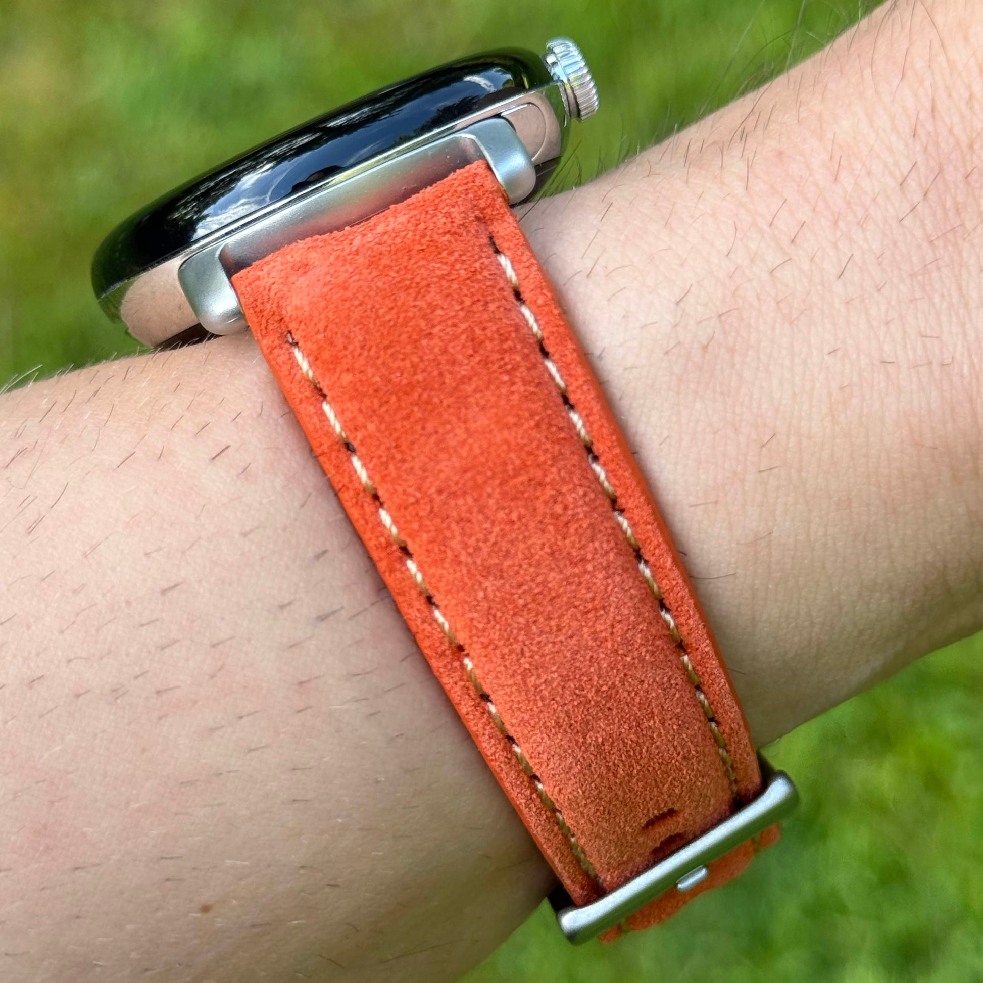 Paris orange suede Google Pixel Watch strap. Padded suede strap. Google Pixel Watch 2, 3, 4. Watch And Strap