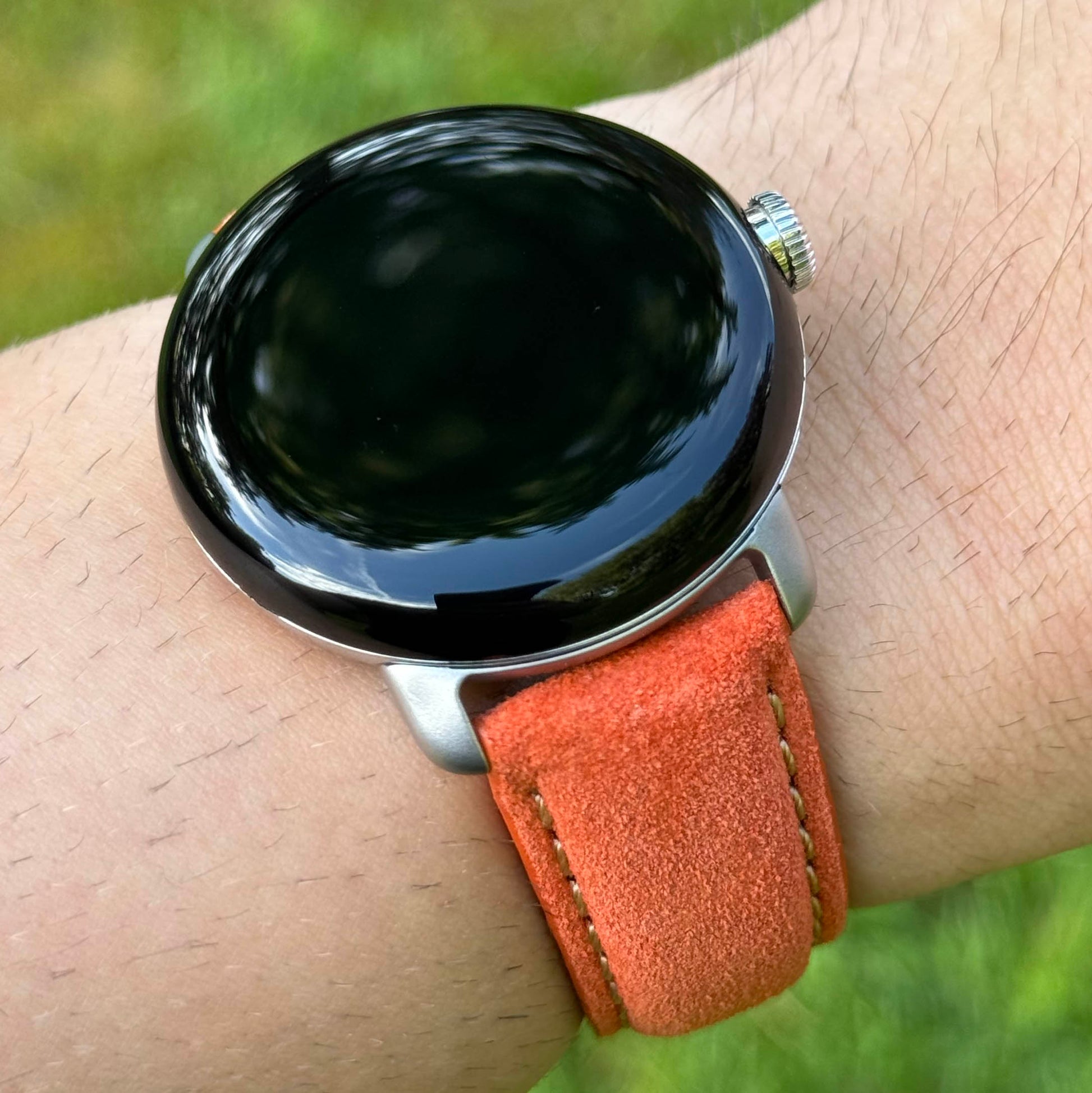Paris orange suede Google Pixel Watch strap. Padded suede strap. Google Pixel Watch 2, 3, 4. Watch And Strap