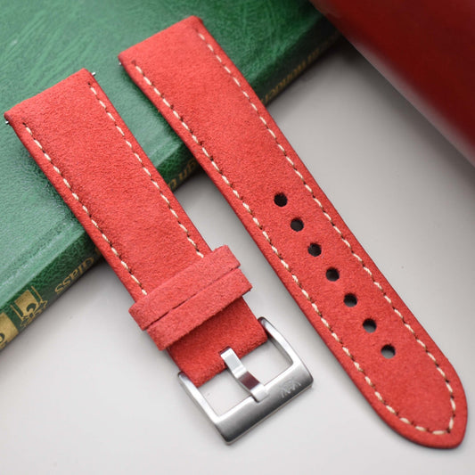 The Paris: Ruby Red Padded Suede Watch Strap