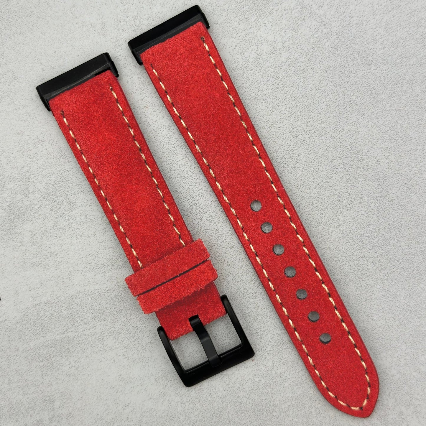 The Paris: Ruby Red Padded Suede Fitbit Versa/Sense Watch Strap
