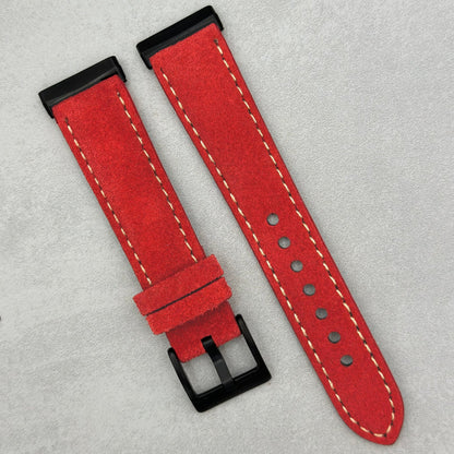 The Paris: Ruby Red Padded Suede Fitbit Versa/Sense Watch Strap