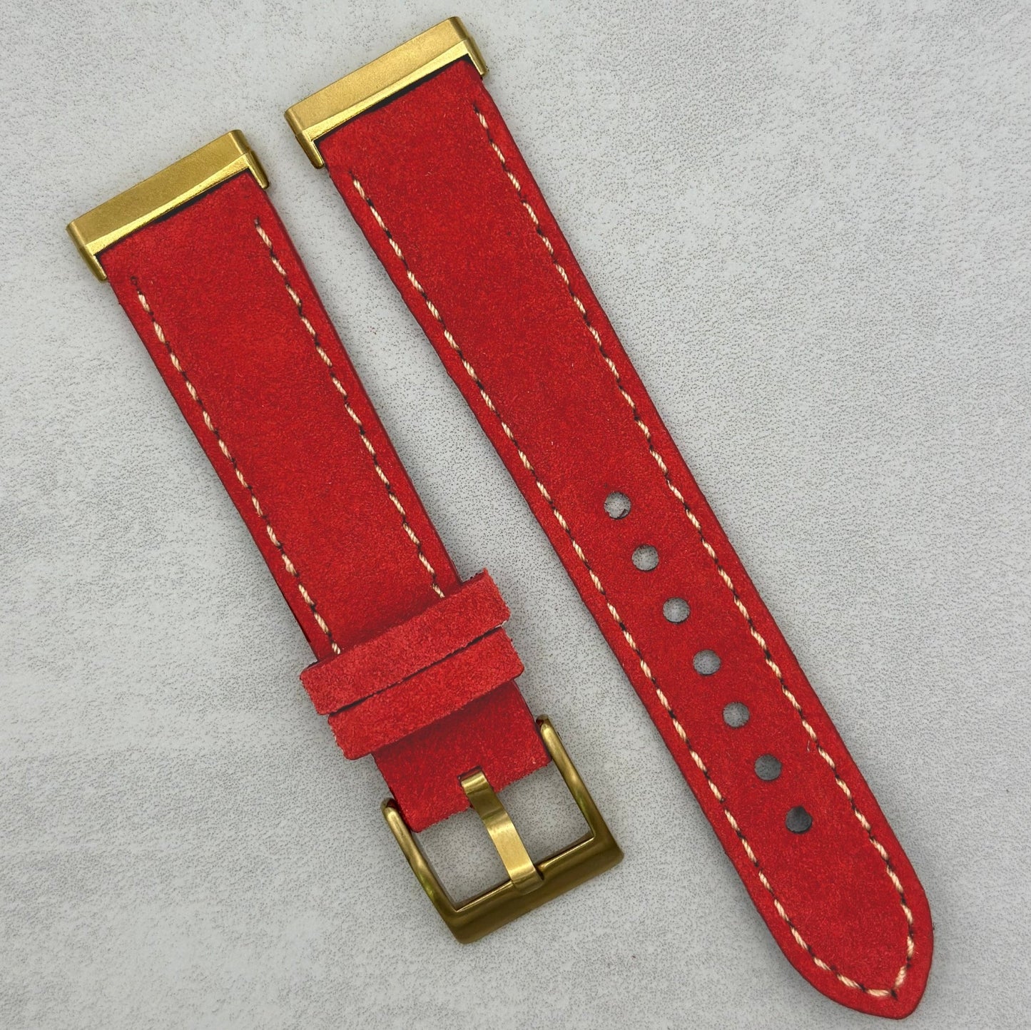 The Paris: Ruby Red Padded Suede Fitbit Versa/Sense Watch Strap