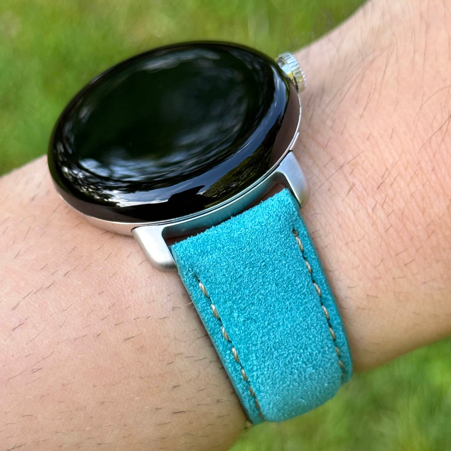 Paris turquoise suede Google Pixel Watch strap. Padded suede strap. Google Pixel Watch 2, 3, 4. Watch And Strap