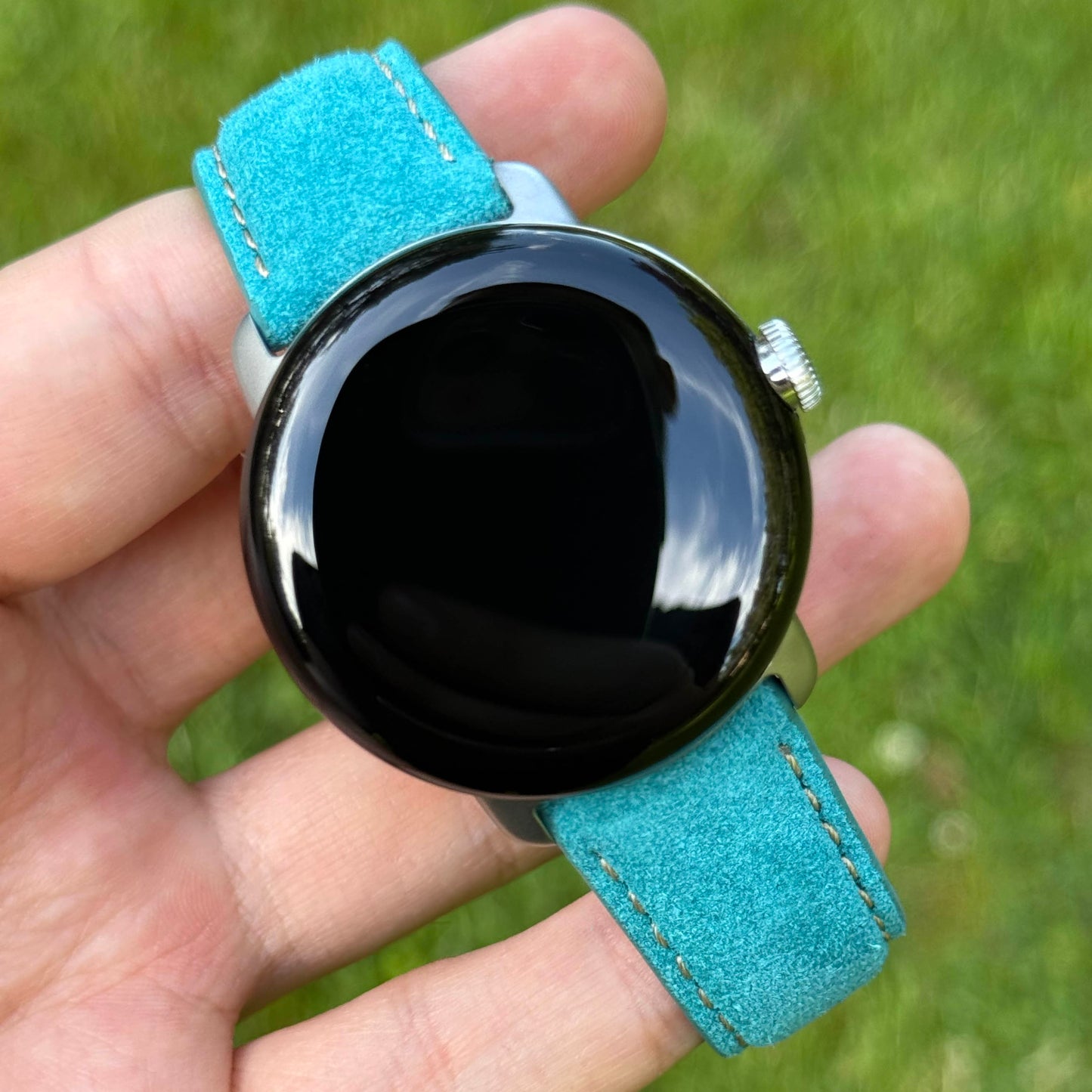 Paris turquoise suede Google Pixel Watch strap. Padded suede strap. Google Pixel Watch 2, 3, 4. Watch And Strap
