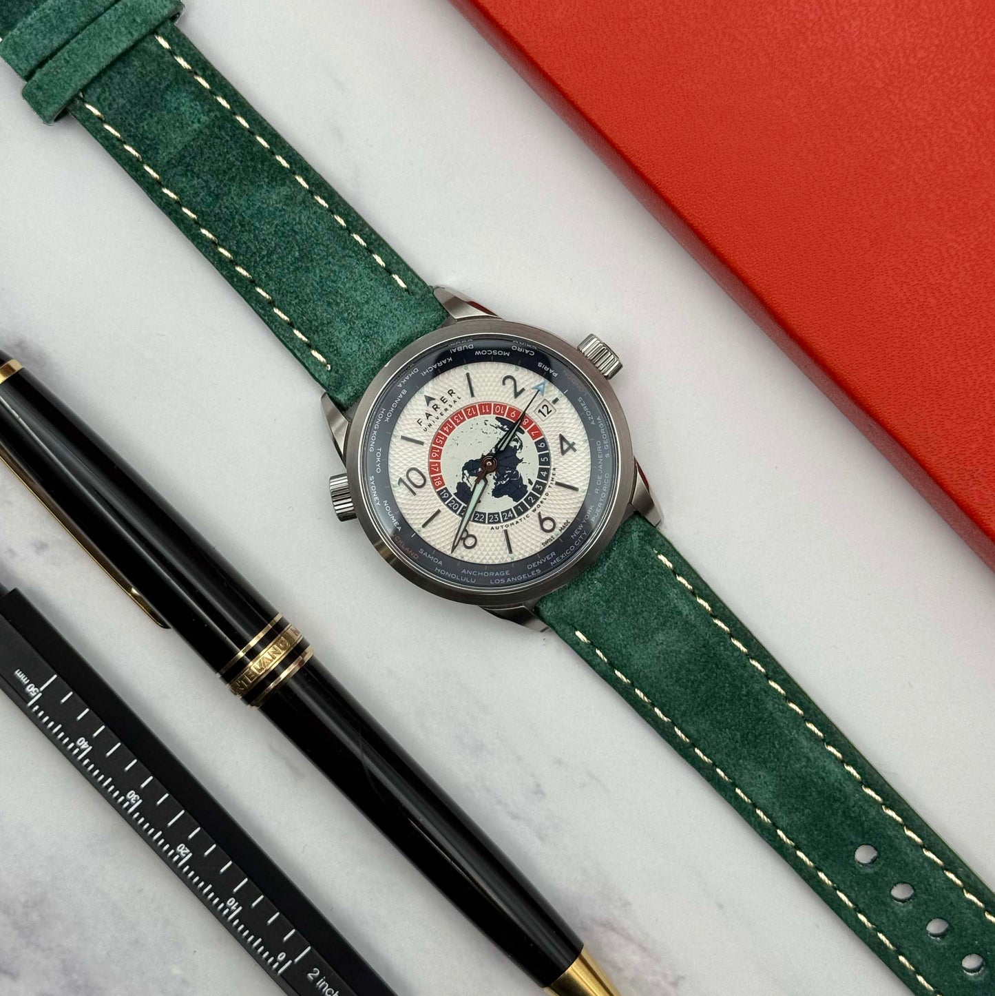 The Paris: Hunter Green Padded Suede Watch Strap