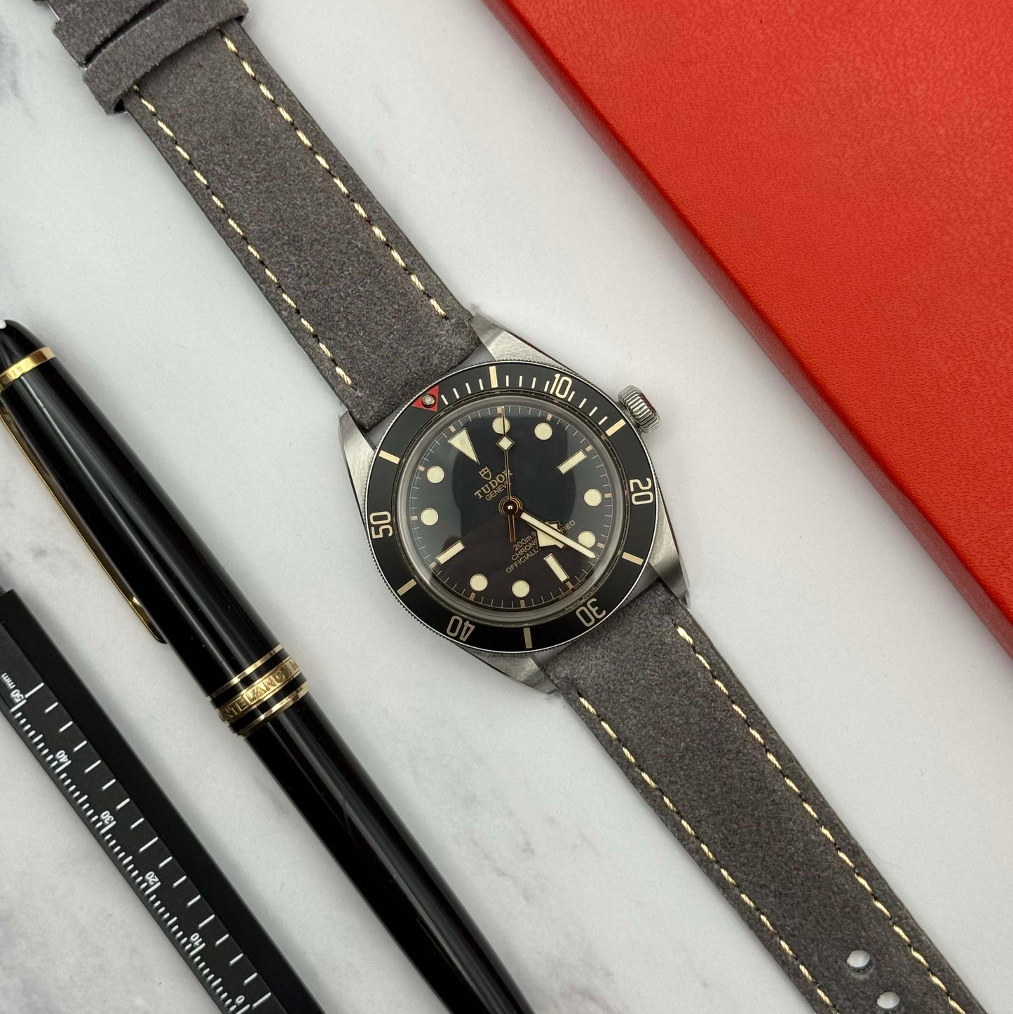 The Paris: Gunmetal Grey Padded Suede Watch Strap