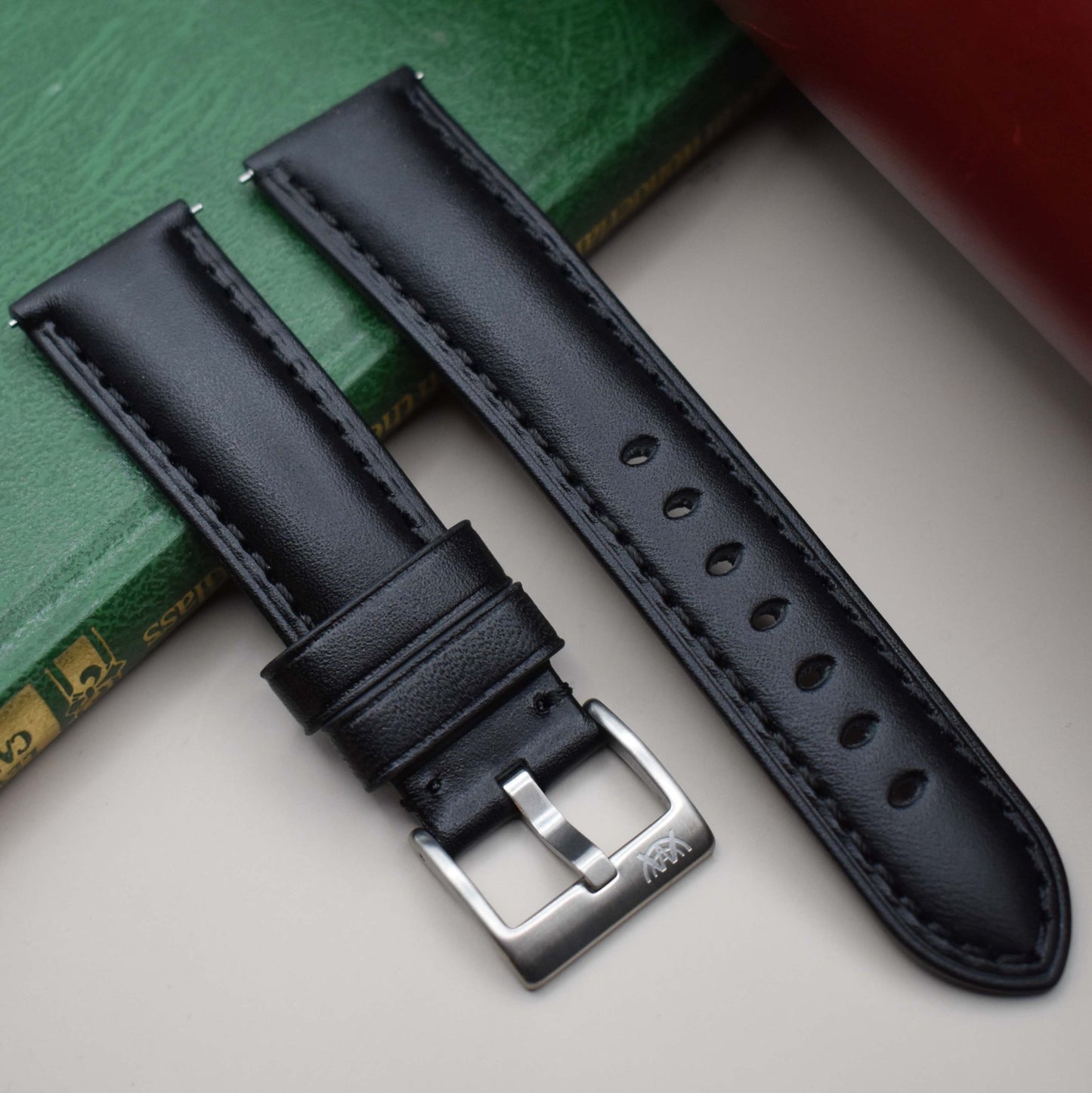 The Prague: Jet Black Vegetable Tanned Full Grain Leather Watch Strap