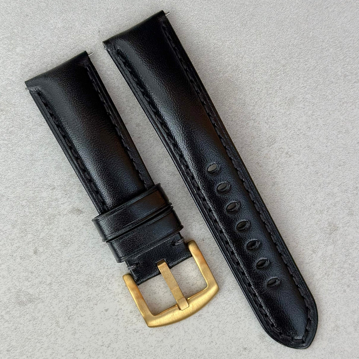 The Prague: Jet Black Vegetable Tanned Full Grain Leather Watch Strap