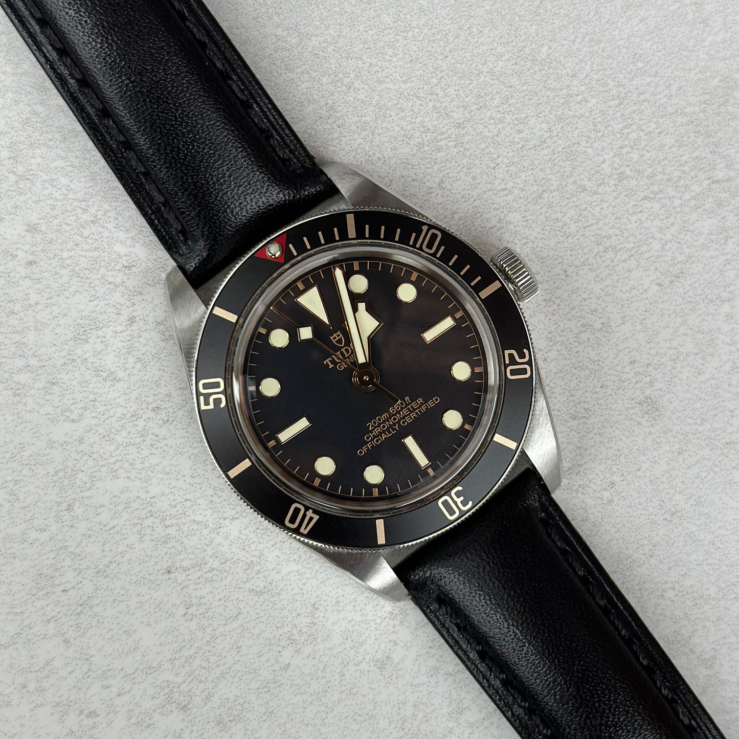 The Prague: Jet Black Vegetable Tanned Full Grain Leather Watch Strap