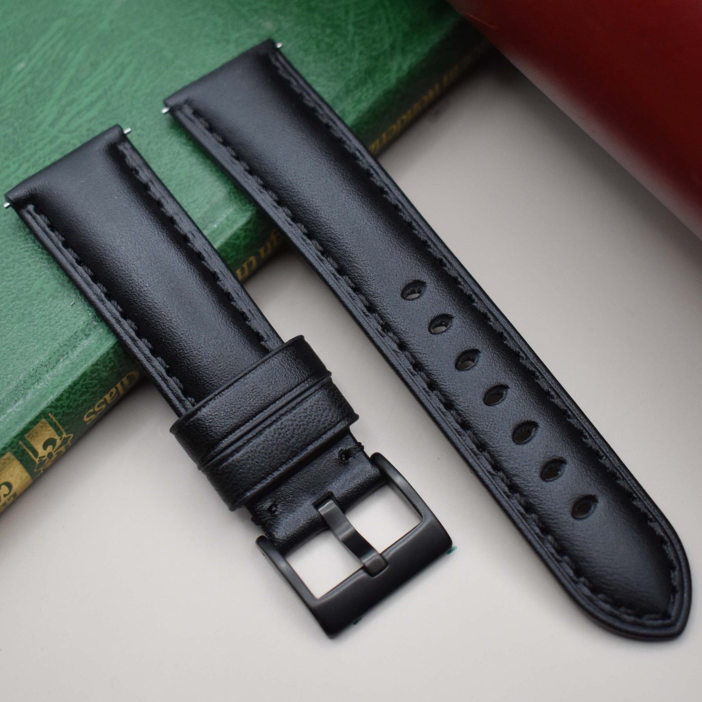 The Prague: Jet Black Vegetable Tanned Full Grain Leather Watch Strap