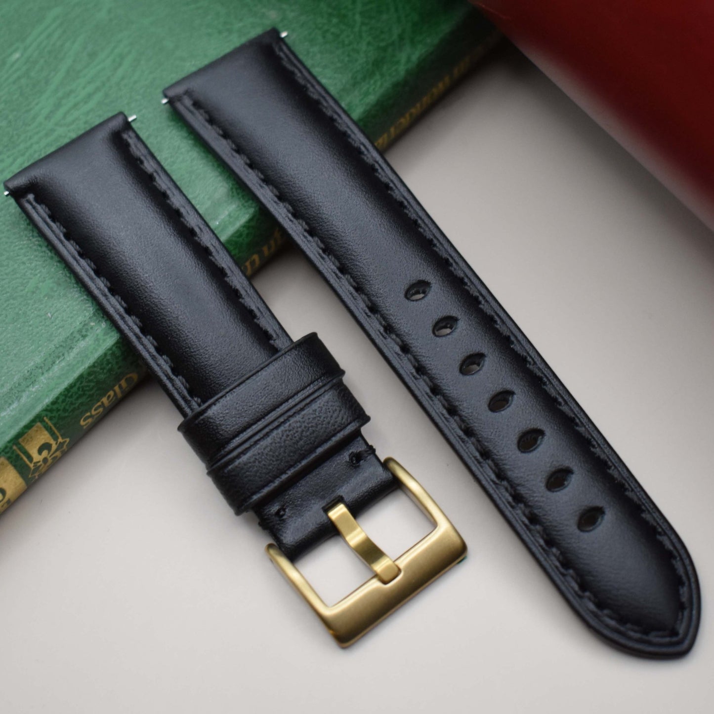 The Prague: Jet Black Vegetable Tanned Full Grain Leather Watch Strap