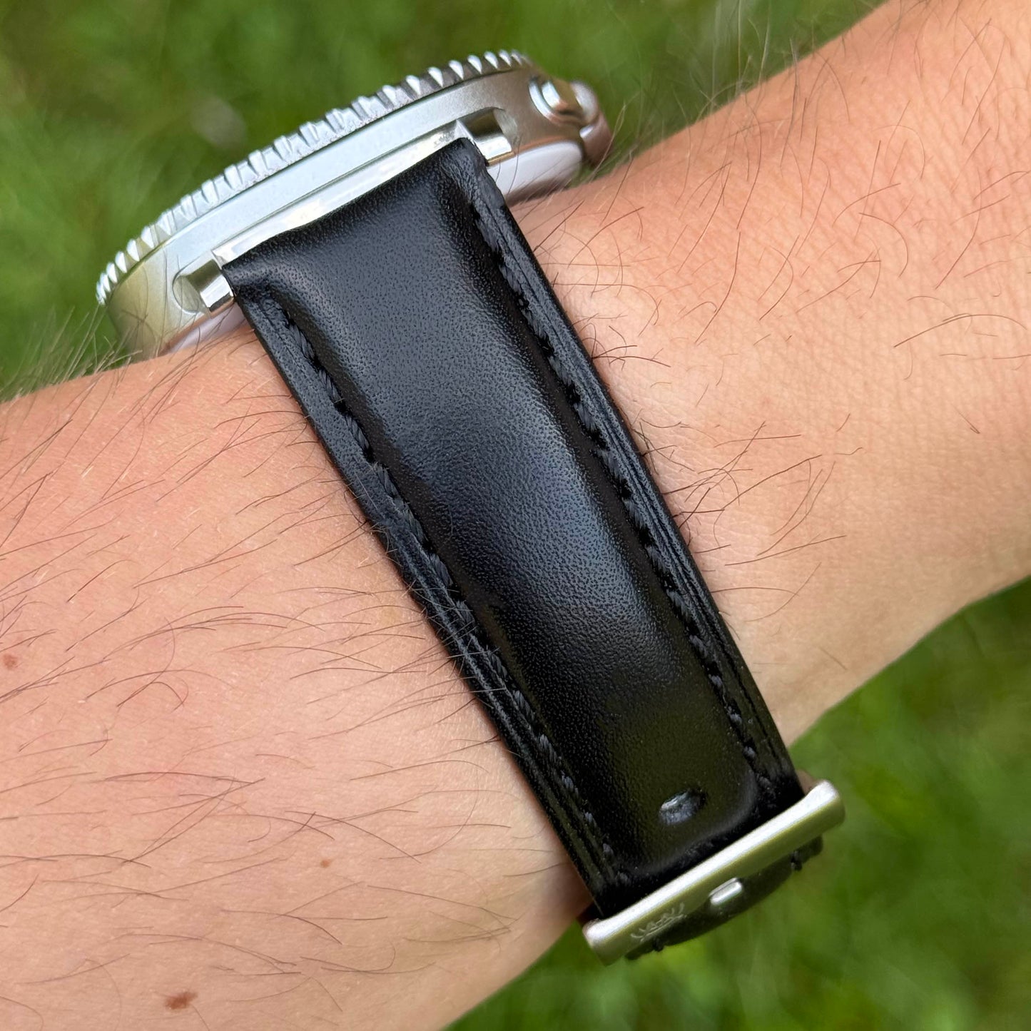 The Prague: Jet Black Vegetable Tanned Full Grain Leather Samsung Galaxy Watch Ultra / Watch 8/9 Strap