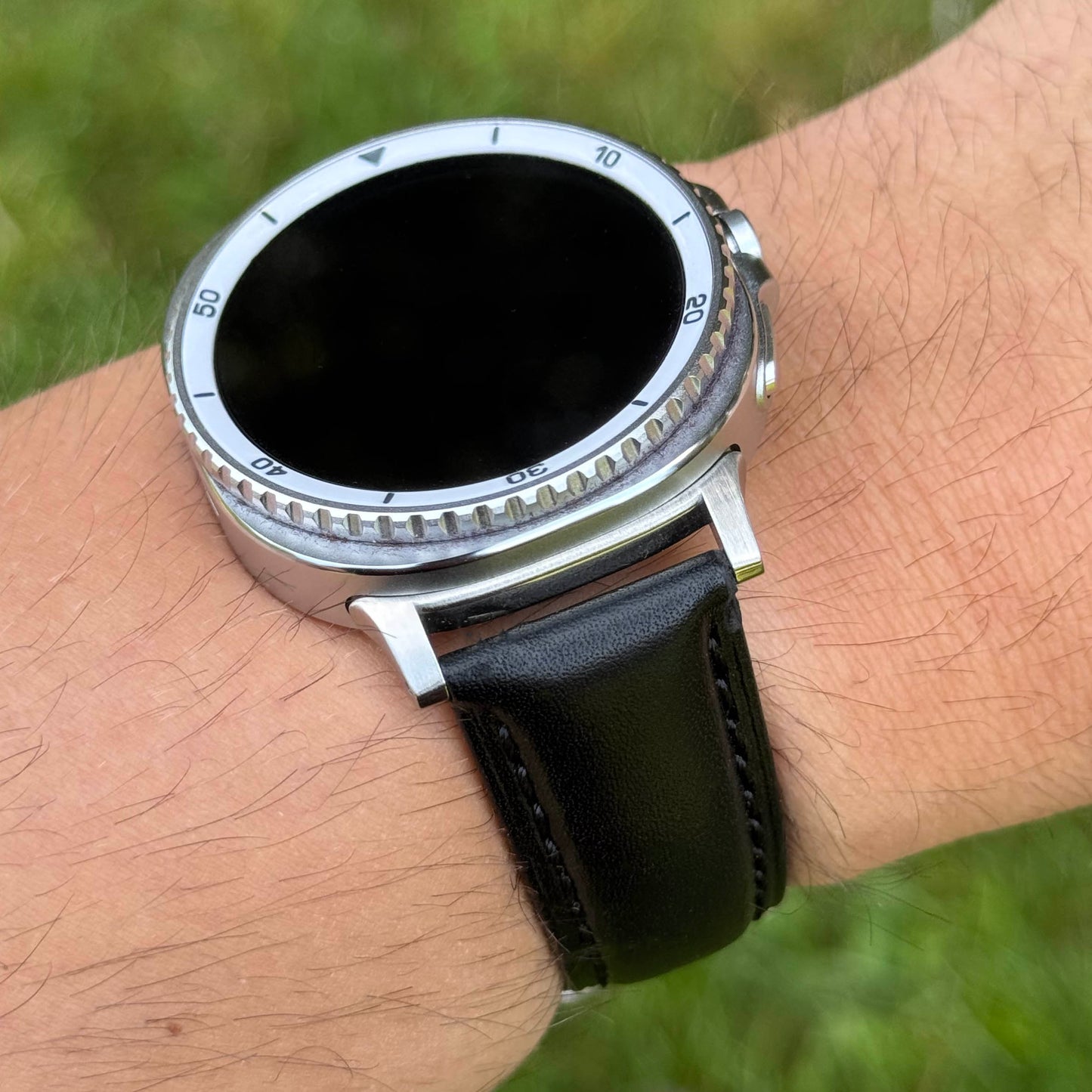 The Prague: Jet Black Vegetable Tanned Full Grain Leather Samsung Galaxy Watch Ultra / Watch 8/9 Strap
