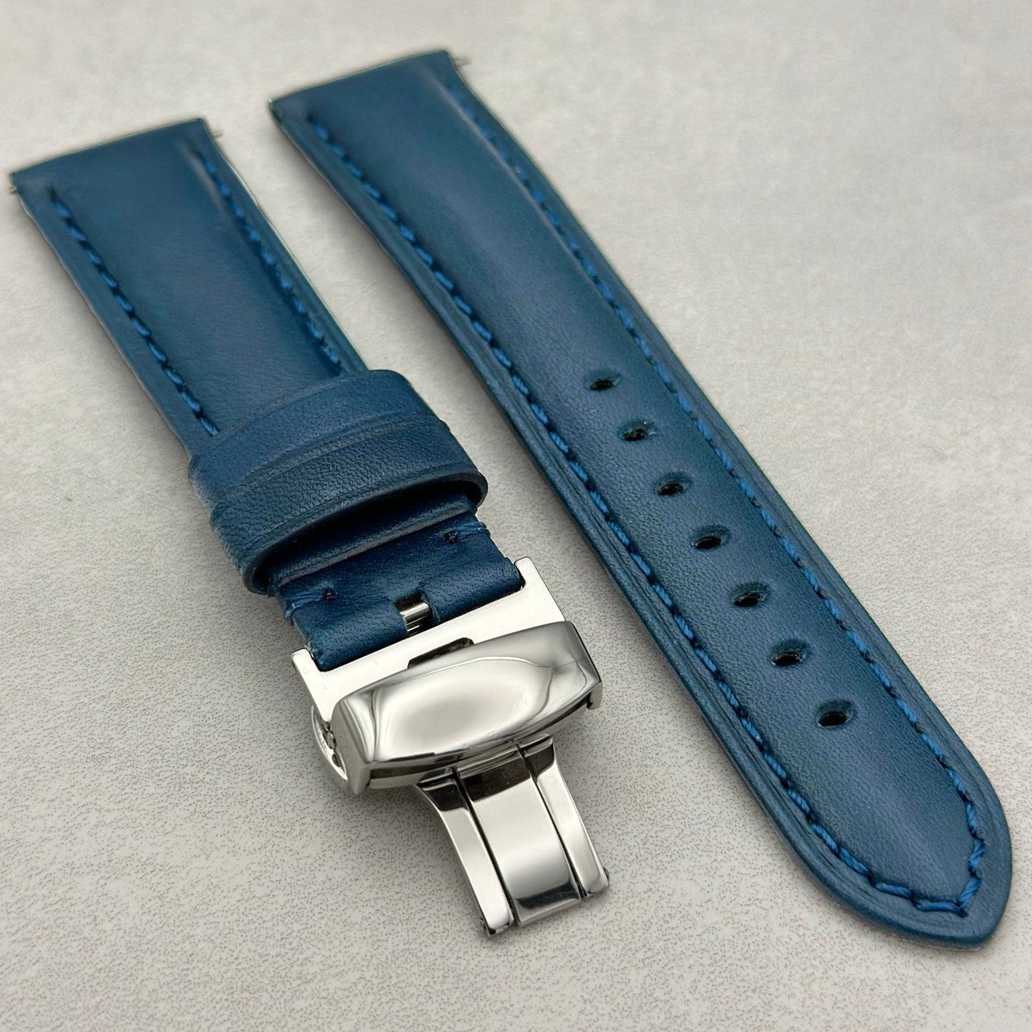 The Prague: Marine Blue Vegetable Tanned Full Grain Leather Watch Strap