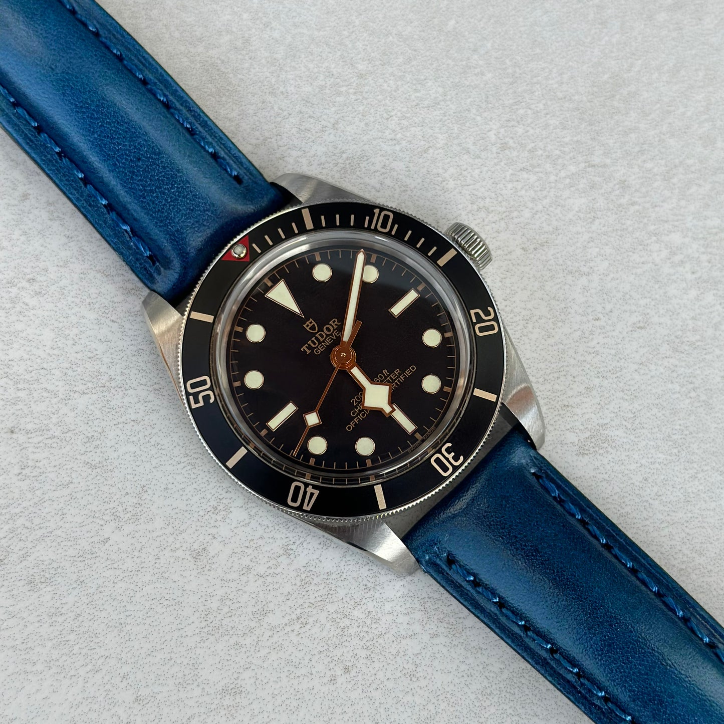 The Prague: Marine Blue Vegetable Tanned Full Grain Leather Watch Strap