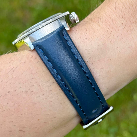 The Prague: Marine Blue Vegetable Tanned Full Grain Leather Watch Strap