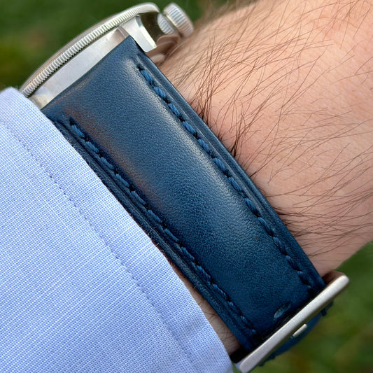 The Prague: Marine Blue Vegetable Tanned Full Grain Leather Watch Strap