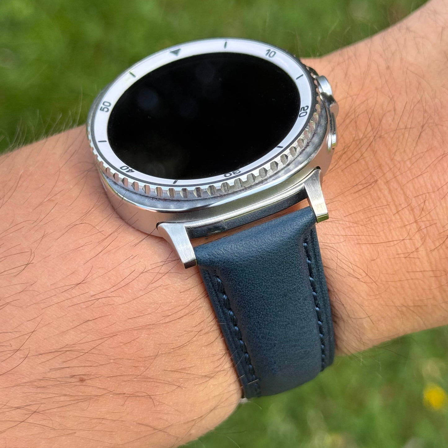 The Prague: Marine Blue Vegetable Tanned Full Grain Leather Samsung Galaxy Watch Ultra / Watch 8/9 Strap