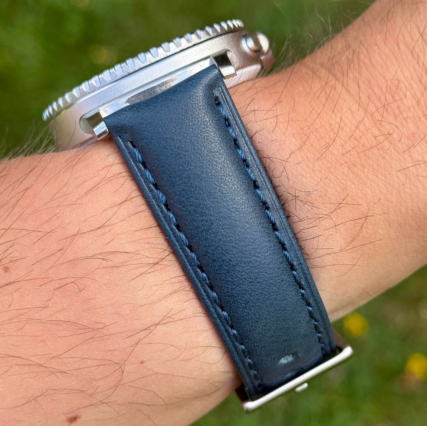 The Prague: Marine Blue Vegetable Tanned Full Grain Leather Samsung Galaxy Watch Ultra / Watch 8/9 Strap
