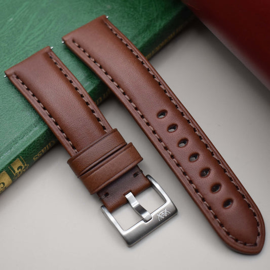The Prague: Chestnut Brown Vegetable Tanned Full Grain Leather Watch Strap