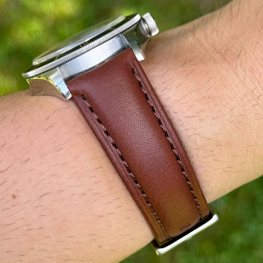 The Prague: Chestnut Brown Vegetable Tanned Full Grain Leather Watch Strap
