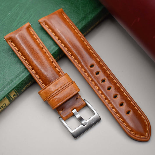 The Prague: Cognac Brown Vegetable Tanned Full Grain Leather Watch Strap