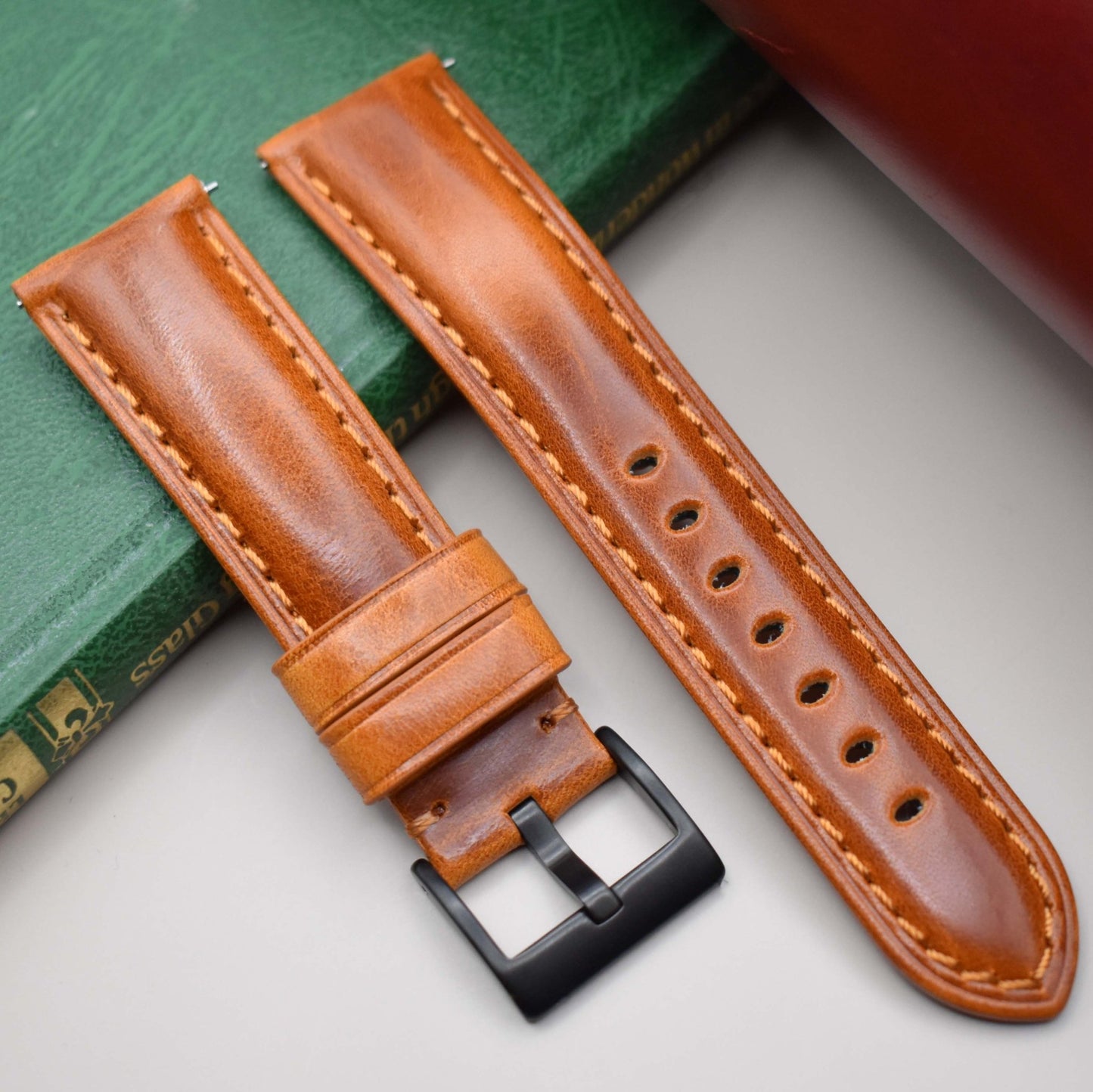 The Prague: Cognac Brown Vegetable Tanned Full Grain Leather Watch Strap