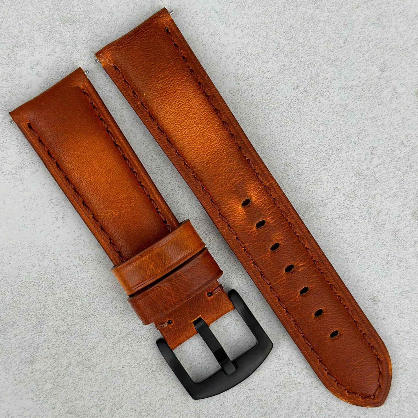 The Prague: Cognac Brown Vegetable Tanned Full Grain Leather Watch Strap