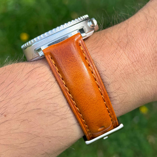 The Prague: Cognac Vegetable Tanned Full Grain Leather Samsung Galaxy Watch Ultra / Watch 8 Strap