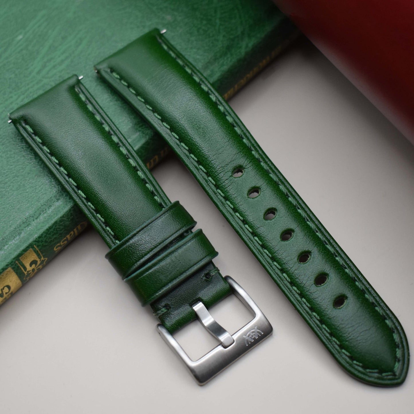 The Prague: Racing Green Vegetable Tanned Full Grain Leather Watch Strap