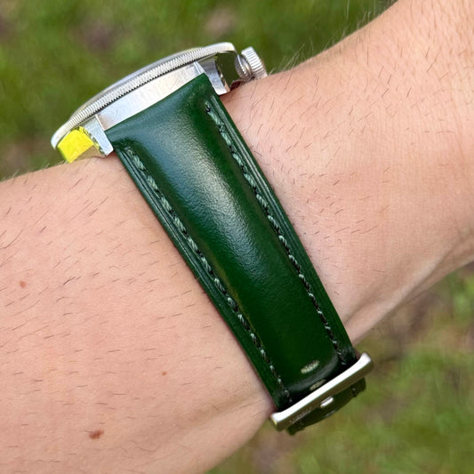 The Prague: Racing Green Vegetable Tanned Full Grain Leather Watch Strap