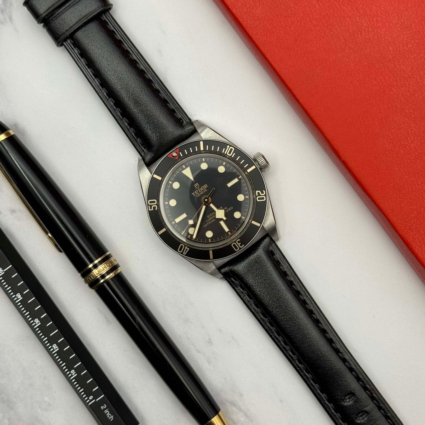 The Prague: Jet Black Vegetable Tanned Full Grain Leather Watch Strap
